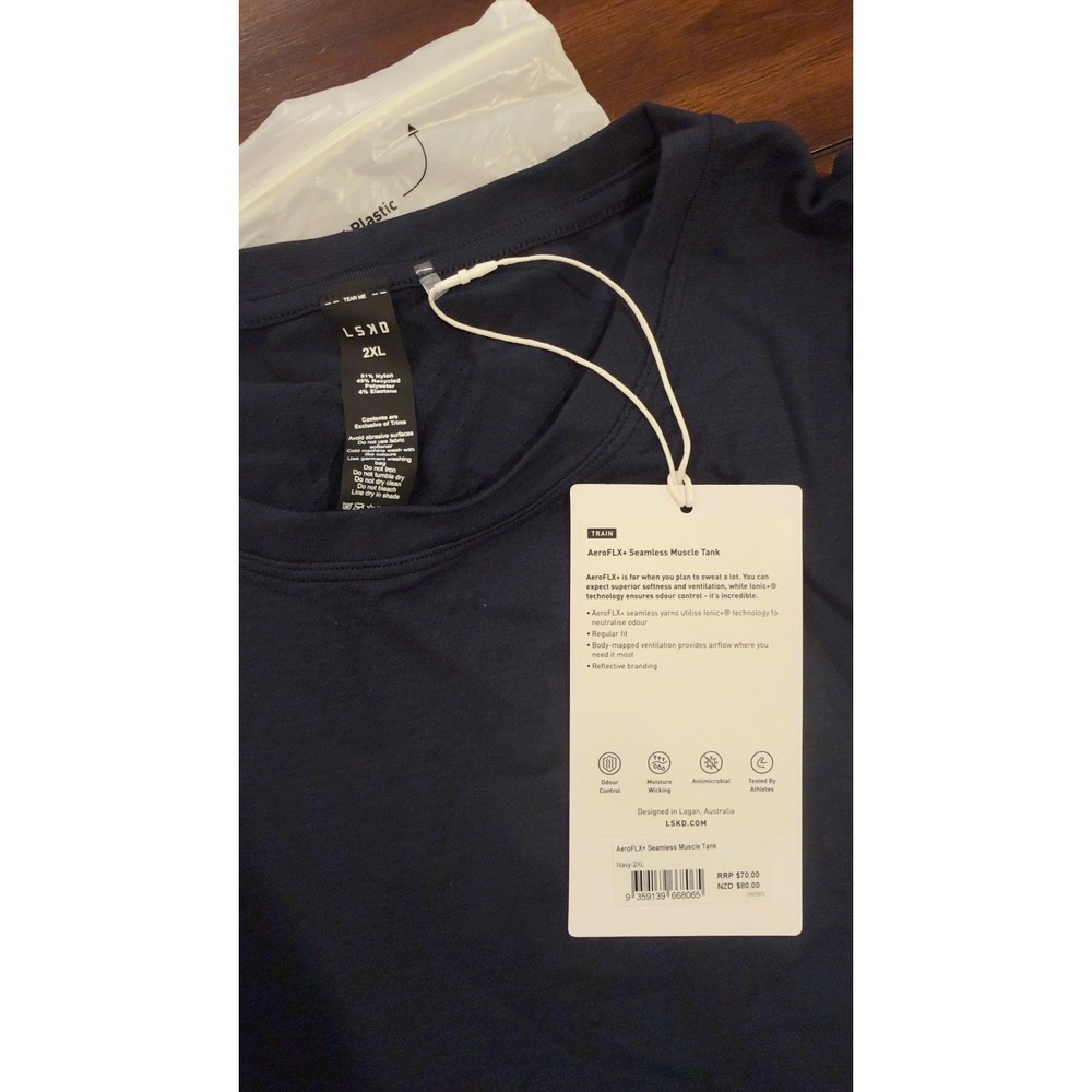 LSKD AeroFLX+ Seamless Muscle Tank Navy 2XL Mens Training Gym New NWT - Picture 8 of 16